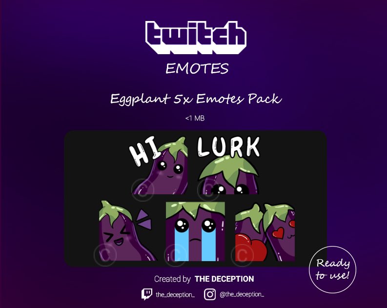 After a long time i decided to make  some emotes. It's my first work at least, i will be glad for every feedback 🍆
—————————
#twitch #discord #kawaii #emotes #streamer #cutefood #cute #twitchemotes #discordemotes #etsy #eggplant #art #artist #gamer #vtuber