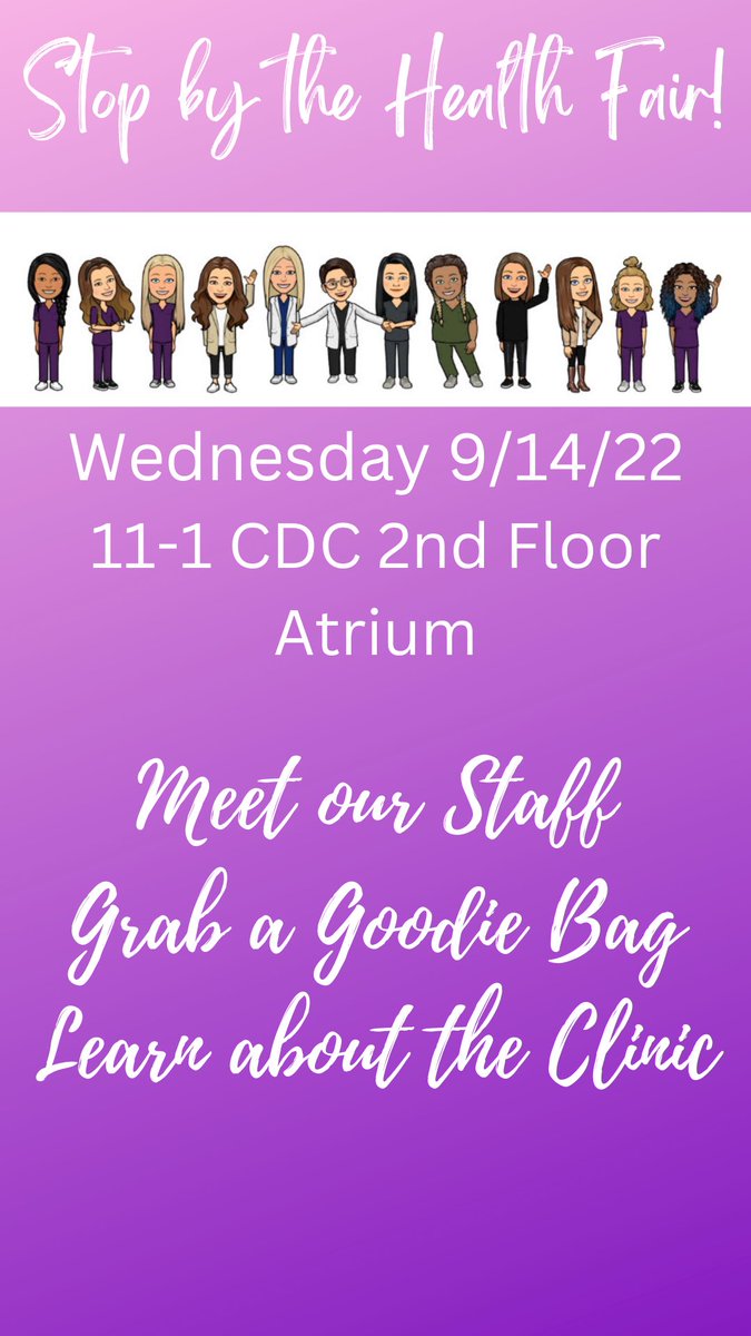 StKatesClinic's tweet photo. Want to learn about the Clinic and other campus resources? Stop by the Health Fair tomorrow! https://t.co/s52o3p1787