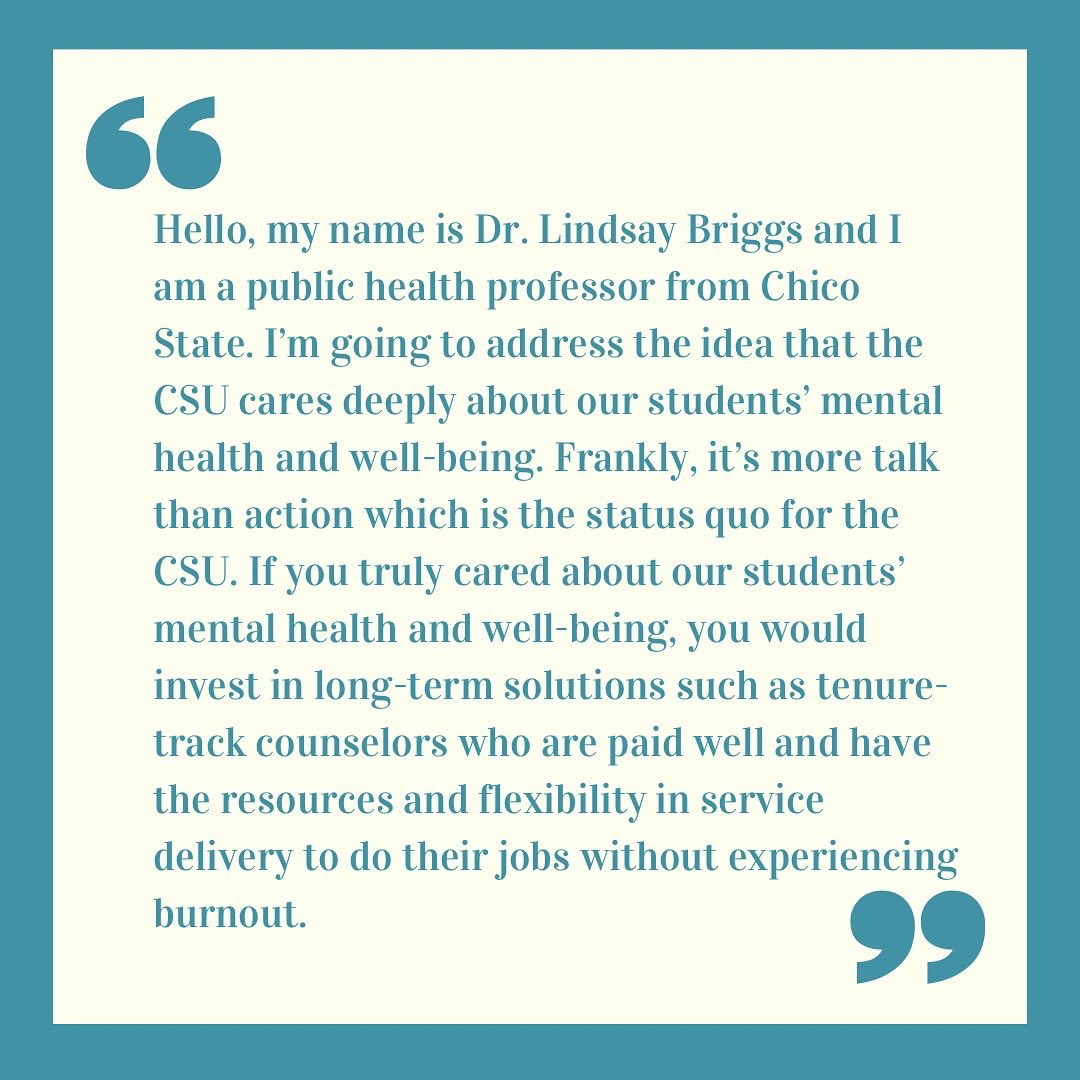 ChicoSexProf's tweet photo. My speech for The Board of Trustees @calstate in regards to student mental and the funding of our Counseling & Wellness Centers. #MentalHealth #UnionStrong #FacultyWorkingConditionsAreStudentLearningconditions @CFA_United https://t.co/fg6wBNdWfD