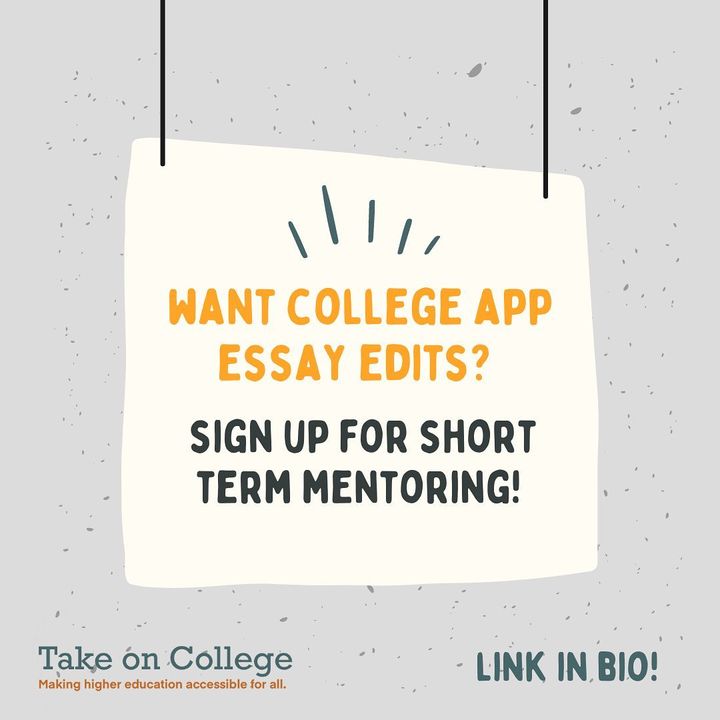 takeoncollege's tweet image. Our short term mentoring program is designed for those who just want feedback on their essays in 1-2 sessions! Apply in link in bio! ⭐️
#firstgen #firstgencollegegrad #firstgenerationstudent #firstgenerationcollegegrad #firstgenerationcollegestudent #applyingtocollege #collegegir