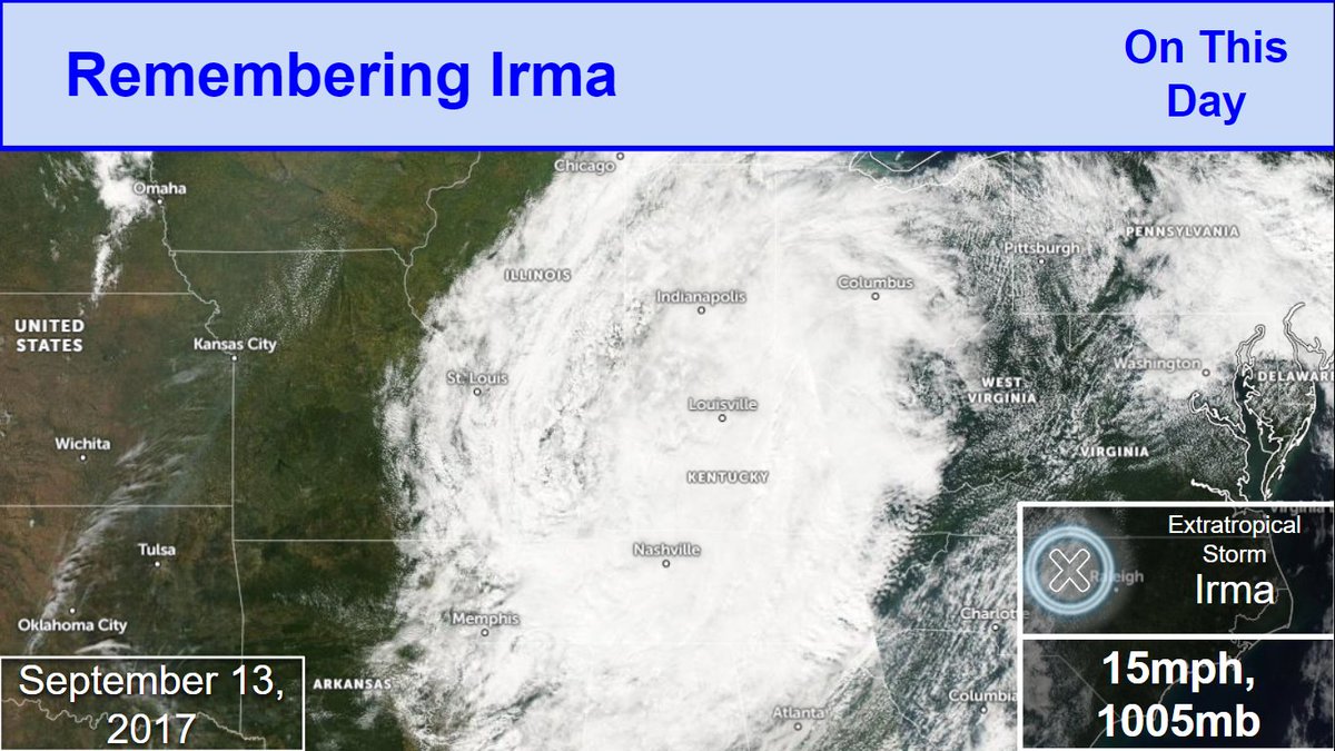 CycloneOTD's tweet photo. Remembering Irma

On this day, 5 years ago, #Irma was dissipating as the system dropped heavy rainfalls total. This was the last advisory issued by the National Hurricane Center.

#irma5 https://t.co/BKnyOHPSbV