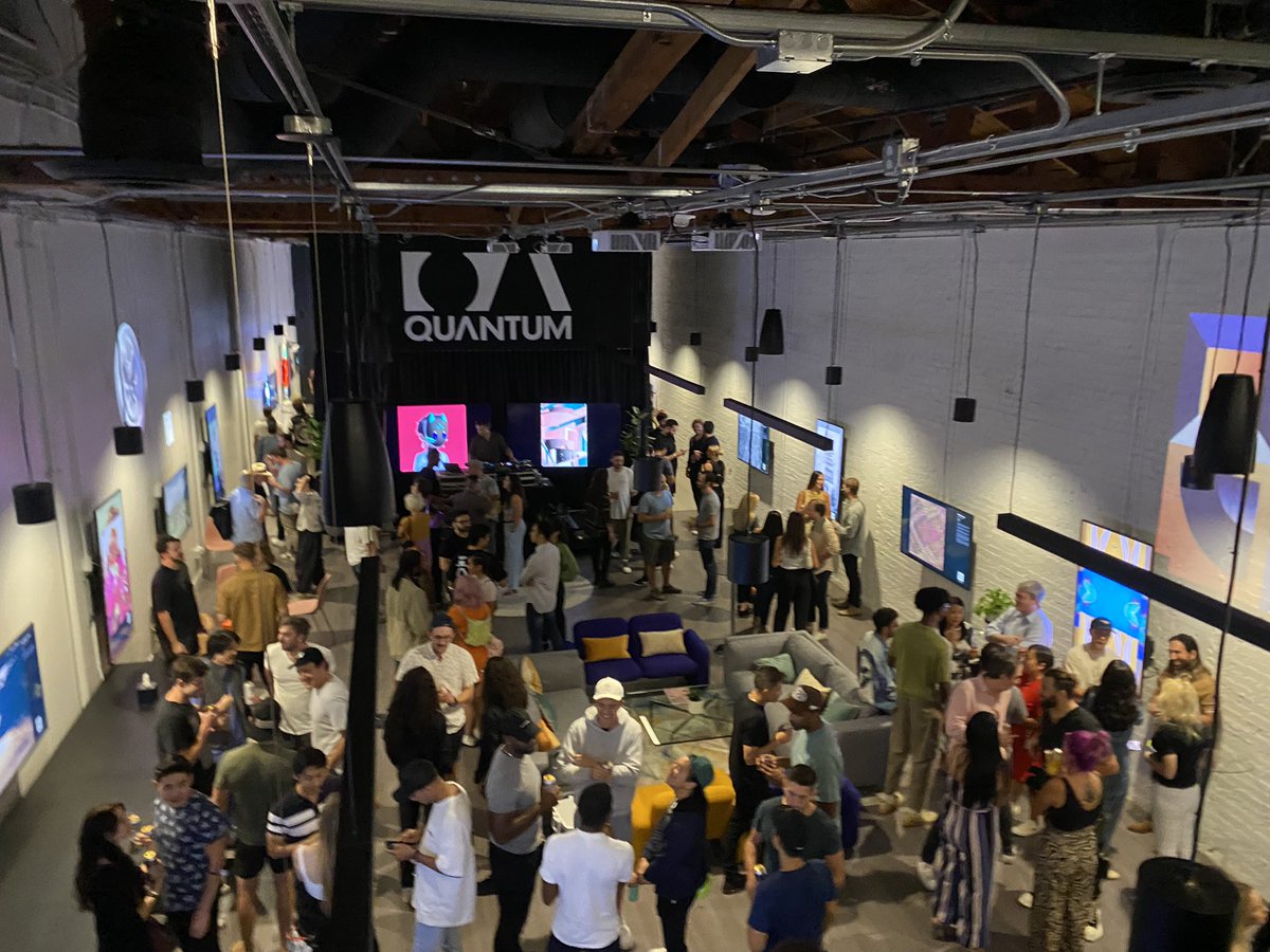 QuantumNFT's tweet photo. Busy night with the “Friends of @opensea” LA party happening now at QSLA. We are so thrilled to be hosting 200+ artists, creators, builders, Quantum keyholders and more. So what web3 community should we host next at Quantum Space LA? https://t.co/e8j0zTI1NN