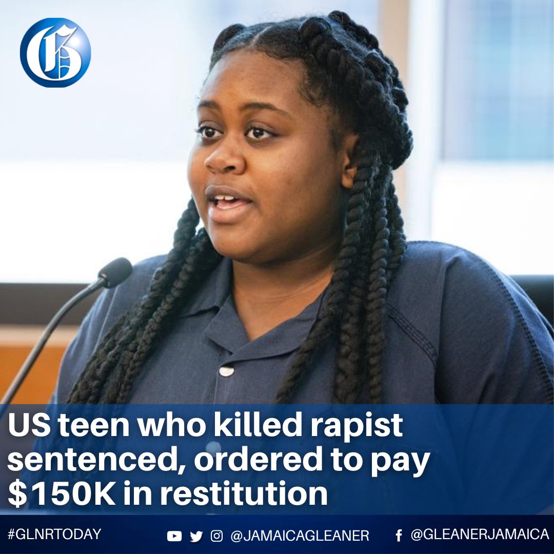 JamaicaGleaner's tweet image. A teenage human trafficking victim who was initially charged with first-degree murder after she stabbed her accused rapist to death was sentenced Tuesday in an Iowa court to five years of closely supervised probation and ordered to pay $150,000 restitution to the man's family.