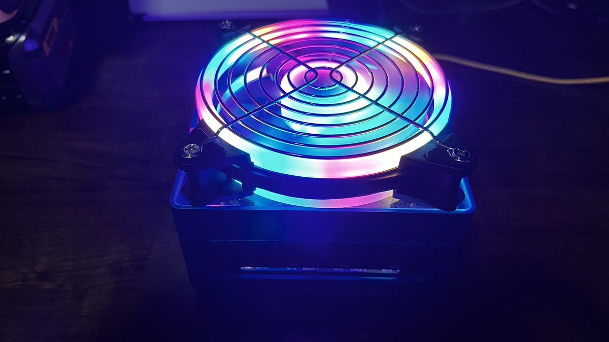 0ctagons's tweet photo. 4 x Nvidia Xavier NX 32GB modules: $2500. 4 x Active Heatsinks: $135. Reference Carrier Board: $169. Hardwired, bright-as-the-fucking-sun, non-adjustable, rainbow-colored LEDs in the cooling fan: priceless. https://t.co/uQCr50Wxk5