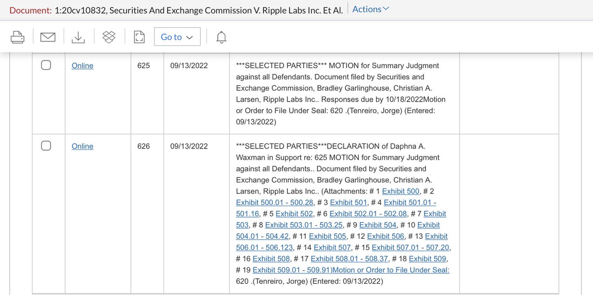 FilanLaw's tweet photo. #XRPCommunity #SECGov v. #Ripple #XRP 1/2 The SEC has filed, UNDER SEAL, its Motion for Summary Judgment against the Ripple Defendants. It has also filed a Declaration of Daphna A. Waxman with, by my count, approximately 400 Exhibits and/or sub-Exhibits. https://t.co/R5mxslwcBP