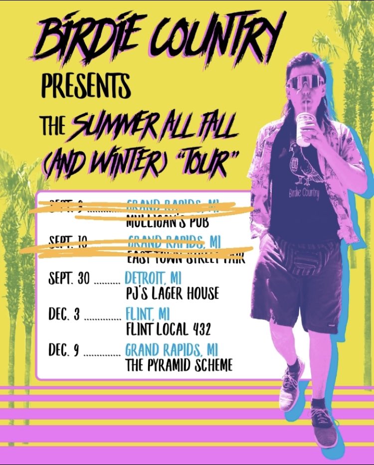 Here in Birdie Country, summer’s only just begun… 🌴☀️🦩

Next up, we’re taking our show on the road with stops at <a href="/PJsLager_House/">PJ's Lager House</a> and <a href="/FlintLocal432/">Flint Local 432</a>.

Then we’re meeting up with our old friends @ValleyGirl_band back home at <a href="/pyramidschemegr/">The Pyramid Scheme</a> on 12/9. See you soon 🫡
