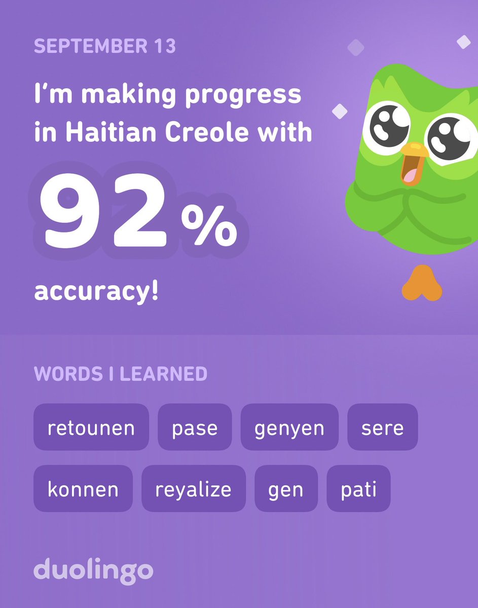 chandraraphael2's tweet photo. I’m learning Haitian Creole on Duolingo! It’s free, fun, and effective. https://t.co/1abd0JDiNa