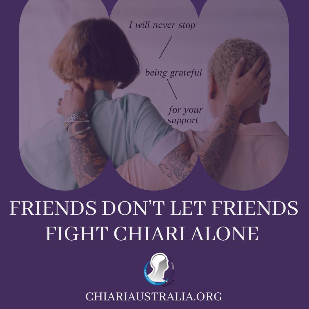 chiariaustralia's tweet photo. Having an chronic illness can be very isolating. So being there for your friends and lovers ones so they know they aren’t alone is an amazing gift you can give. 
#chiari #chiarimalformation #chiariaustralia #chiariawareness https://t.co/6ELdjswrIZ