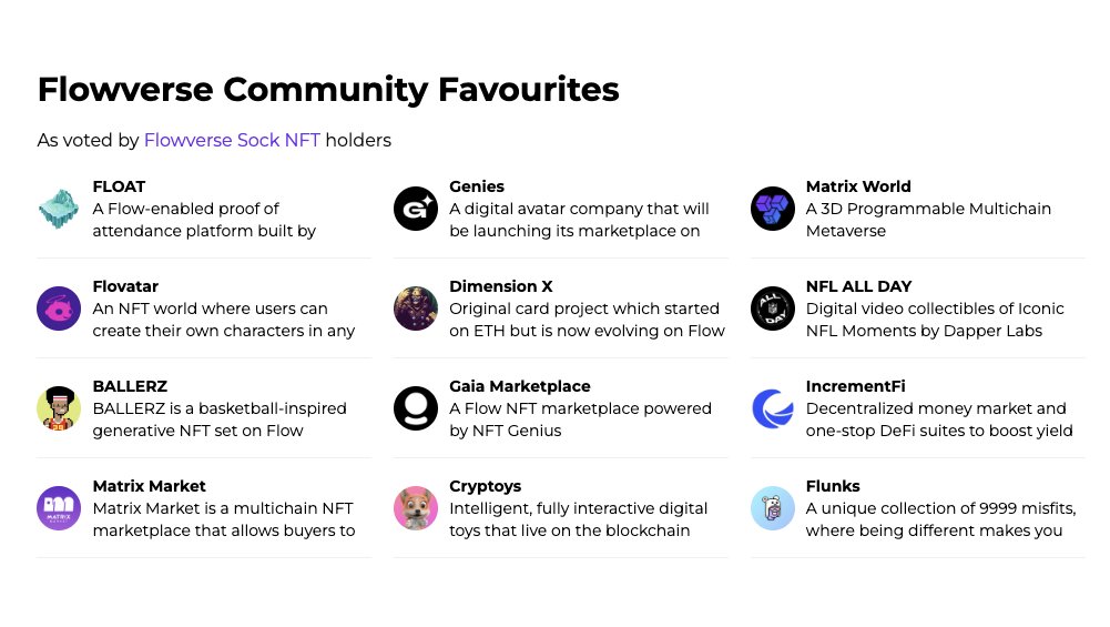 Here are the Flowverse Community's current favourite Flow Blockchain Projects (as voted by Sock holders)