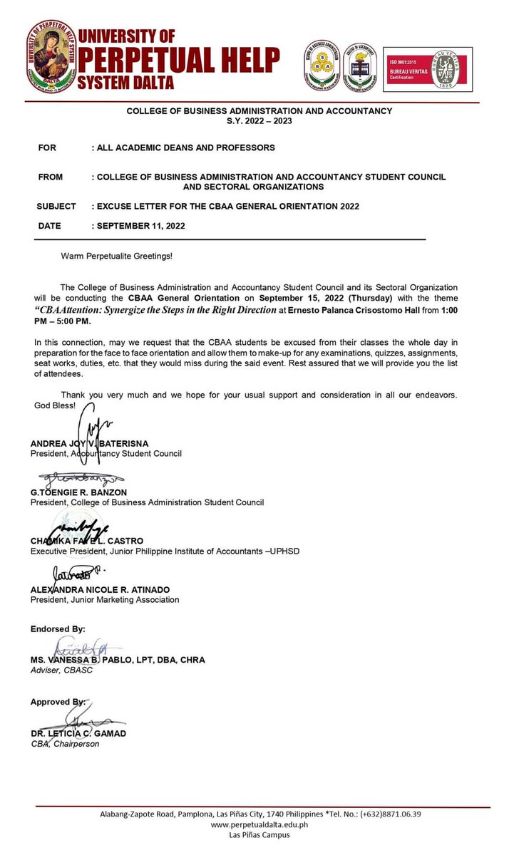 uphsdlpasc's tweet photo. 📢 ATTENTION CBAA STUDENTS 
WHERE: Ernesto Palanca Crisostomo Hall 
WHEN: September 15 2022 (Thursday) from 1:00PM to 5:00 PM 
CALL TIME: 12:00 PM 

ATTIRE:  Perpetual Maroon Shirt 
Pants (Stricly no ripped jeans and Skirt) 
Rubber Shoes 

See You PERPETUALITES!! https://t.co/75dOrzac58