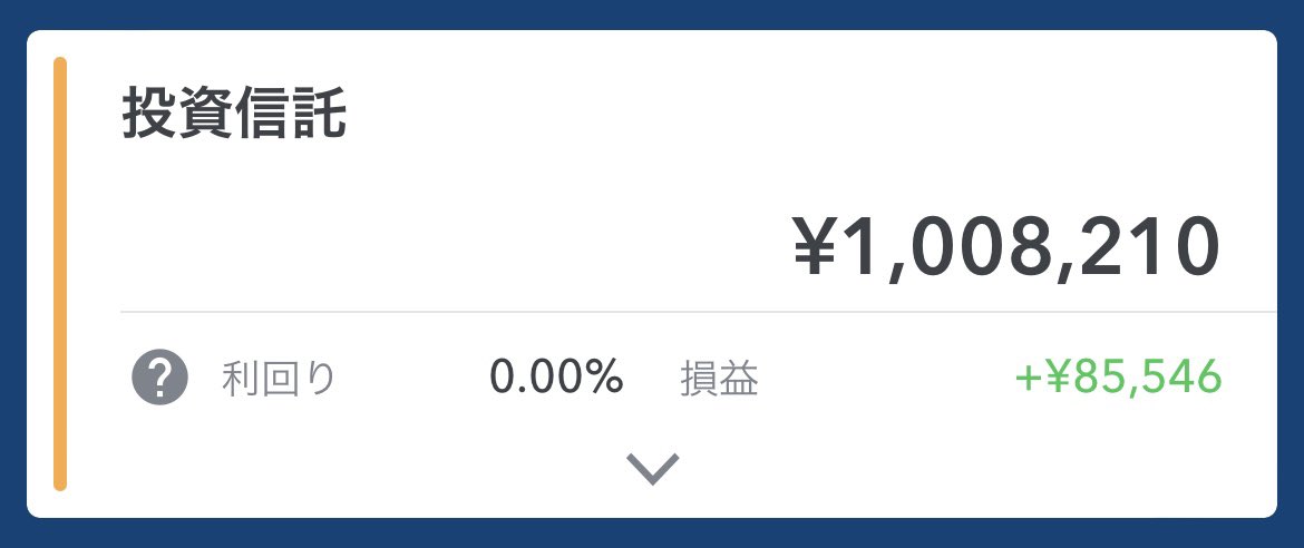 _ZYOZU_'s tweet photo. 📉今日の運用成績(2022.04〜)📈

トータルリターン▶︎＋85,546円
前日比▶︎+0.88%
収益率▶︎+9.27%

累計買付金額▶︎922,664円
累計評価額▶︎1,008,210円

楽天VTI設定来最高値を更新しました✨
累計評価額も100万超えました✨
ただ、明日は…😶‍🌫️

#積立NISA
#ジュニアNISA https://t.co/MERML2kz1z