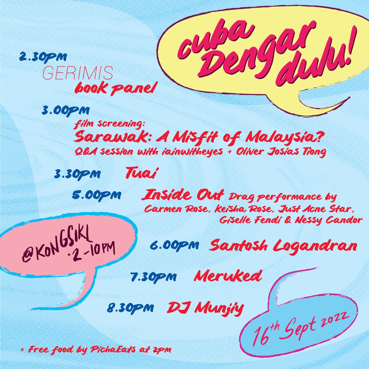 ProjekDialog's tweet image. Wanna know what we got lined up for #CubaDengarDulu? Fun times, awesome food, and great company! 

Check out what we have in store for you down below!

#projekdialog #article19 #malaysiaday