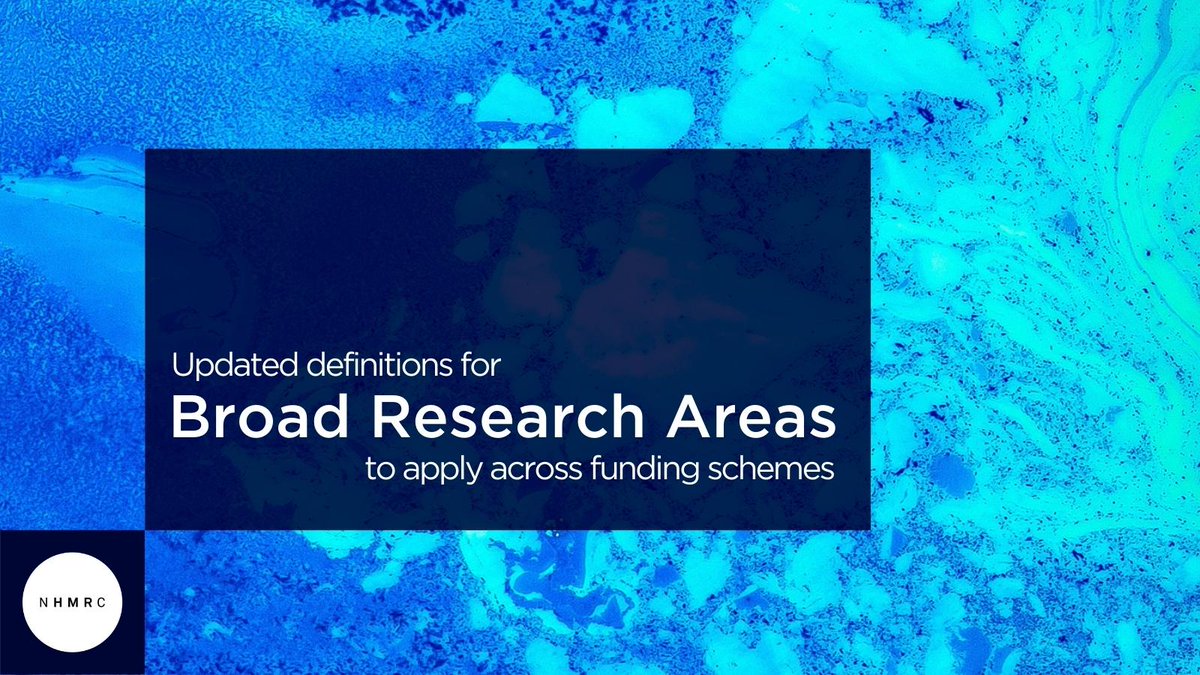 In consultation with #NHMRC’s Health Research Impact Committee, we’ve developed updated definitions of Broad Research Areas to help applicants describe their research proposal more accurately and better reflect the research being funded. Find out more: nhmrc.gov.au/about-us/resou…
