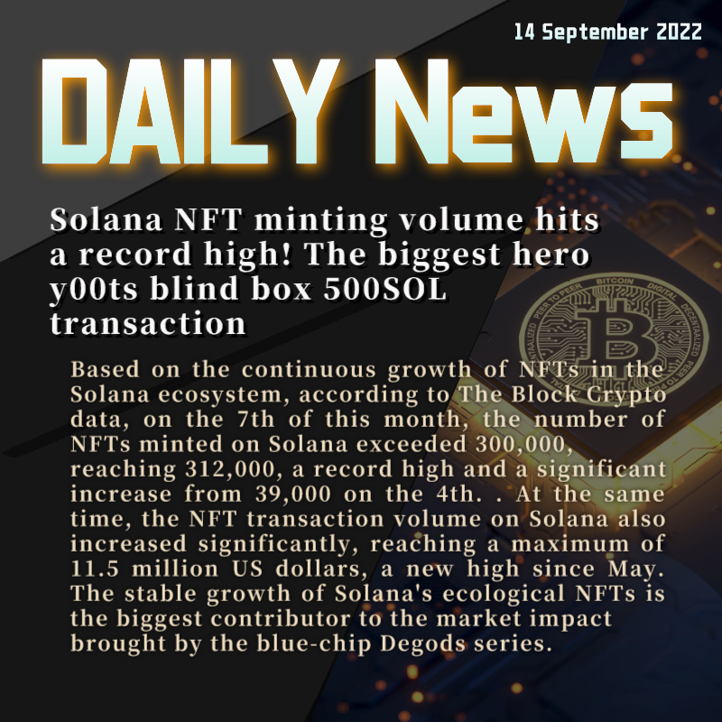 Solana NFT minting volume hits a record high! The biggest hero y00ts blind box 500SOL transaction

-RT + follow 
<a href="/thesecurecrypto/">Secure Crypto</a>
 
#SOLANA #NFTs #Cryptos #cryptomining
