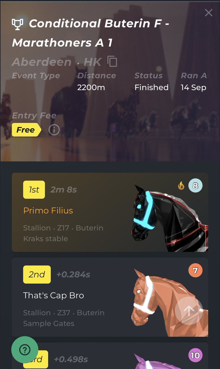 🚨🚨🚨 Lets f***ing go! 🏆 First ever Buterin tournament champion 🏆. BEST Buterin marathoner in <a href="/zed_run/">zed_run</a> 👑. Thank you to all who supported me. 

3d-racing.zed.run/replay/UioKI6Uc

@iamChrisEbeling <a href="/ZedGazette/">ZedGazette.com</a> <a href="/ZedChateaux/">Chateaux 🍌</a> <a href="/Spotonparts/">DanShan</a> <a href="/_ZombieRacing/">ZombieRacing ~☠️~</a> @iamFcarril <a href="/ArbitrageRacin/">Arbitrage Racing</a>