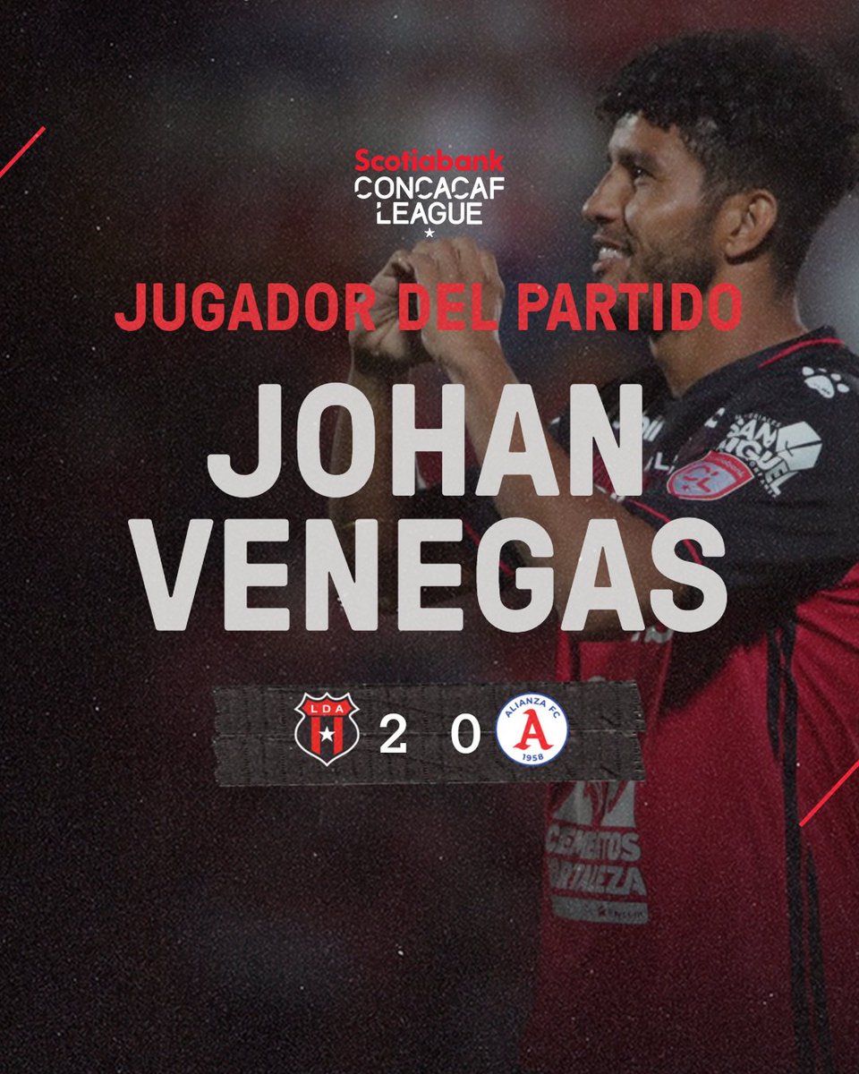 Concacaf (@concacaf) on Twitter photo 🔴⚫⚽ Johan Venegas es autor de uno de los goles que dieron la victoria a <a href="/ldacr/">Alajuelense</a> en casa. ¡Él es el Jugador del Partido!
#SCL22 🔴⚫⚽ Johan Venegas es autor de uno de los goles que dieron la victoria a <a href="/ldacr/">Alajuelense</a> en casa. ¡Él es el Jugador del Partido!
#SCL22