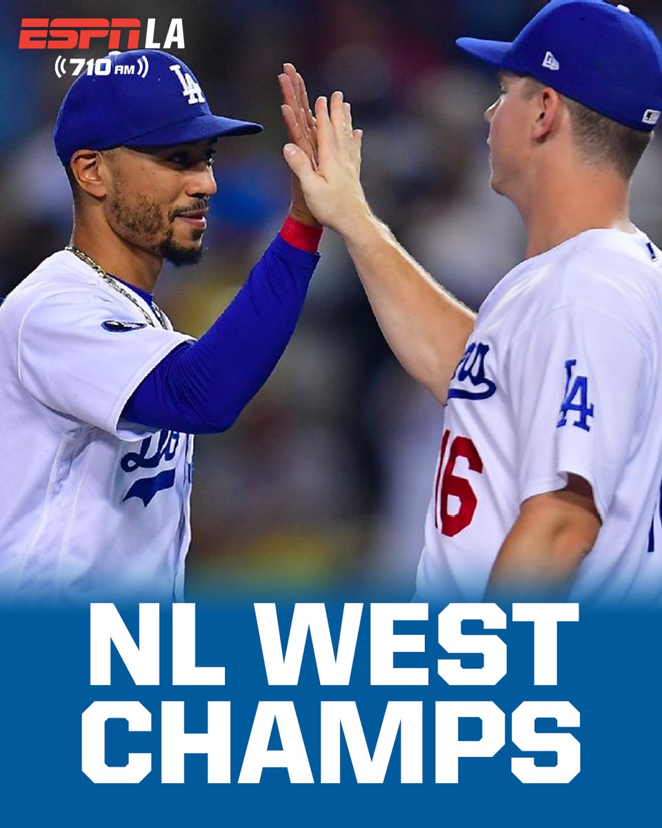 ESPNLosAngeles's tweet photo. Back on top of the NL West!

This team becomes the fastest to clinch the division in LA #Dodgers history! React tomorrow starting at 10 AM on the ESPN LA app 📲 https://t.co/6AB1Z5WwJW