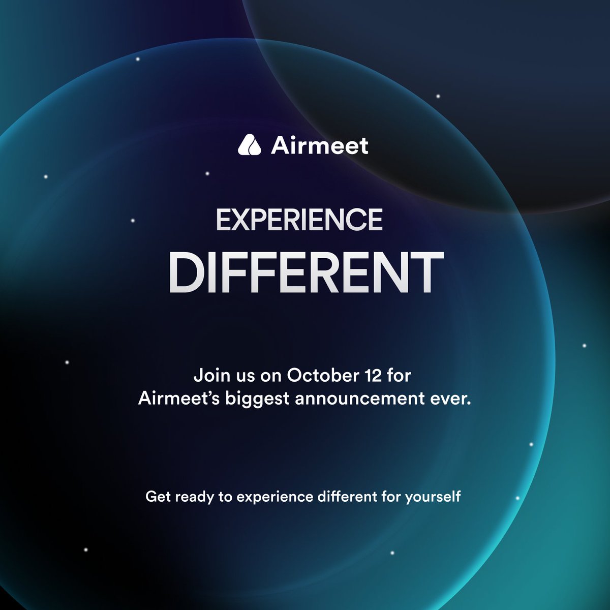 Experience different on October 12 at Airmeet’s biggest event ever.

Gear up for a bunch of exciting announcements that would change the world of Business Events.

bit.ly/3QFneZE