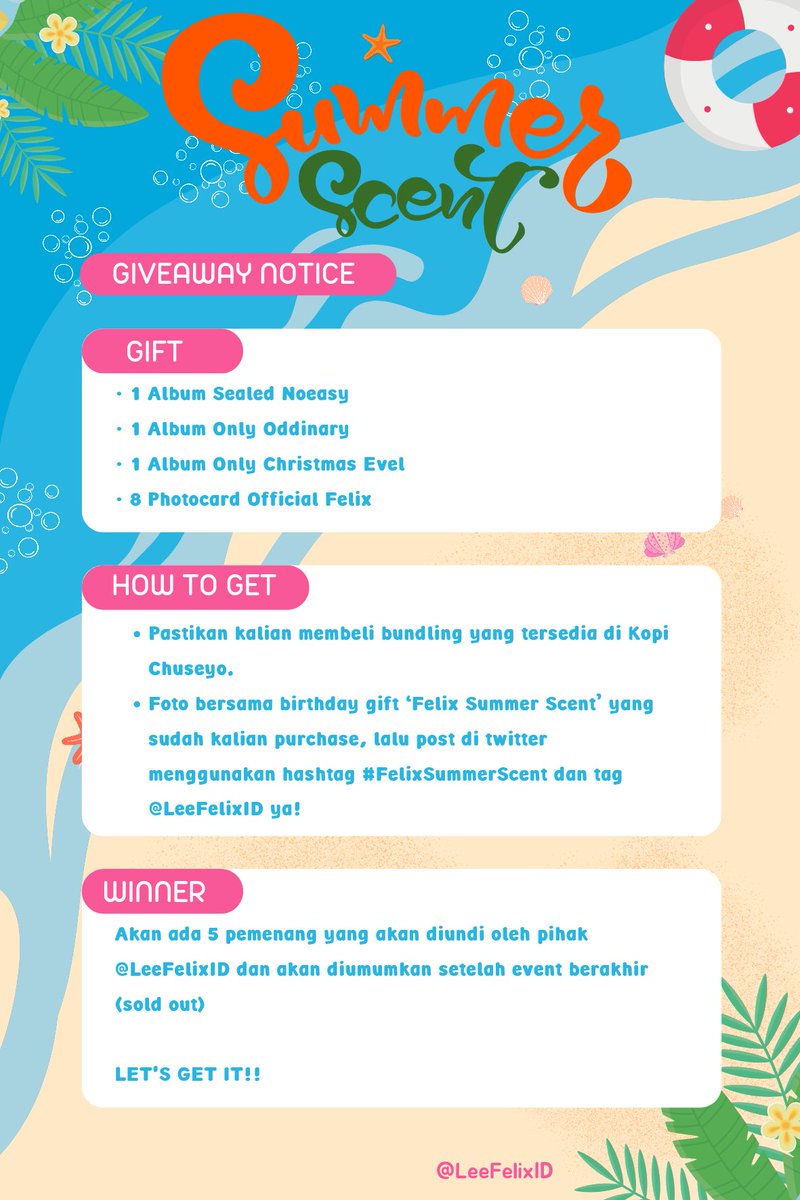k_upofcoffee's tweet photo. 🍹 🅵🅴🅻🅸🆇 🆂🆄🅼🅼🅴🆁 🆂🅲🅴🅽🆃 🍹 

A Lee Felix Birthday Cafe, Donation, and Giveaway Event. 

🏙 Kopi Chuseyo Cempaka Putih &amp; 9 Cabang lainnya
📆 15 September 2022
🕛 12.00 PM - Sold out
📄 𝘼 𝙬𝙖𝙡𝙠-𝙞𝙣 𝙚𝙫𝙚𝙣𝙩

🏝 #FelixSummerScent #HappyFelixDay 🏝 https://t.co/VzH6Uq5UgN