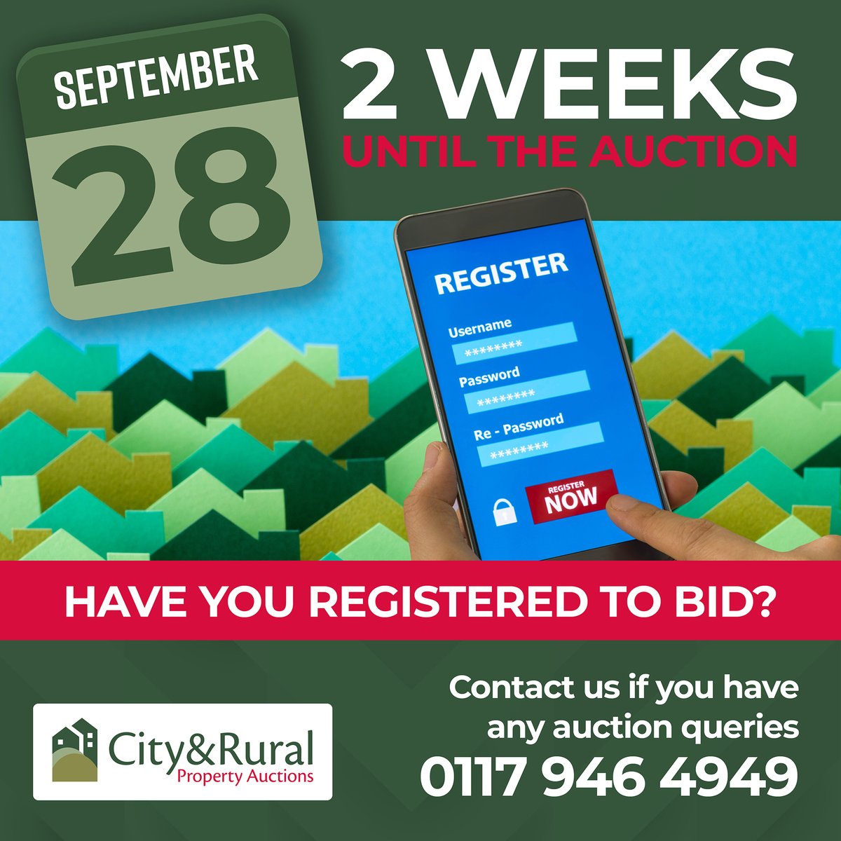 PropertyRural's tweet image. A DATE FOR YOUR DIARY!
Join us LIVE for our #September #auction
cityandruralpropertyauctions.com