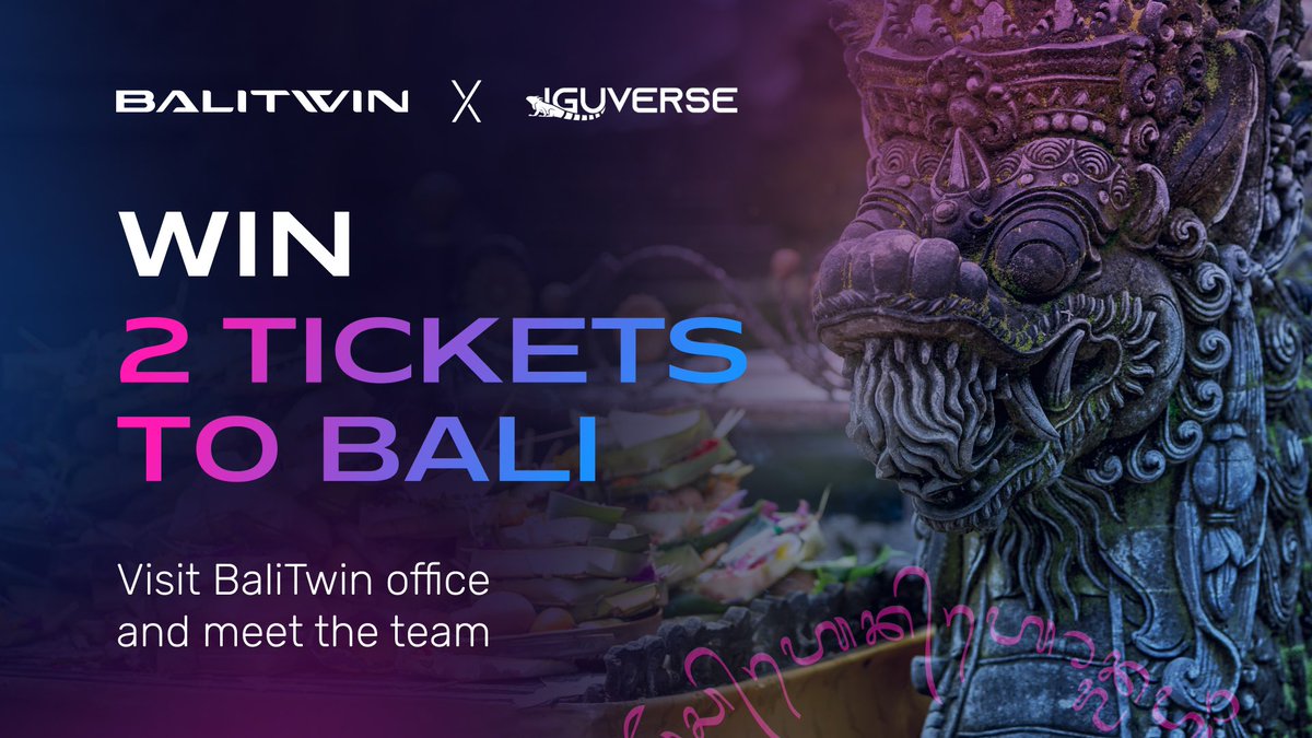 Hello BaliTwinian! 🪬

Only 3 Days left till 10.000 $Bali airdrop! 

Two winners will meet the entire team at our new beautiful home in Bali.🏠🌴

There’s still a chance to participate, so complete easy steps within the link and grip your luck tight: 

gleam.io/9rcyo/iguverse…