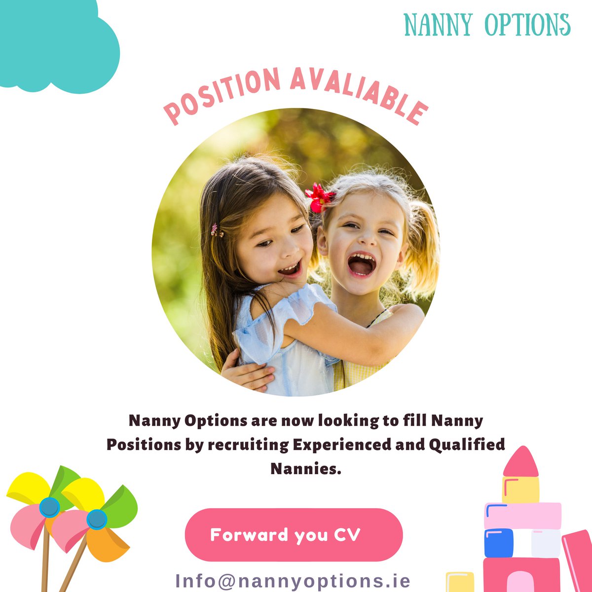 NannyOptions's tweet image. Nanny Options is Hiring Full Time and Part Time Candidates Nationwide!

If interested please email your CV to info@nannyoptions.ie and quote the reference number or Phone 01 533 1986 during office hours.

Browse other Positions Available from Nanny Options or our Facebook Page.