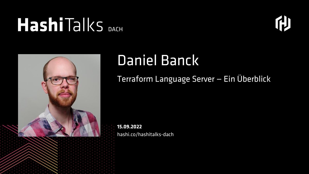 dbanck's tweet photo. I'll be speaking at #HashiTalks DACH tomorrow.

Want to learn about language servers and Terraform? Join me!

https://t.co/7nbMWnrT2c https://t.co/6rUDbqegFg