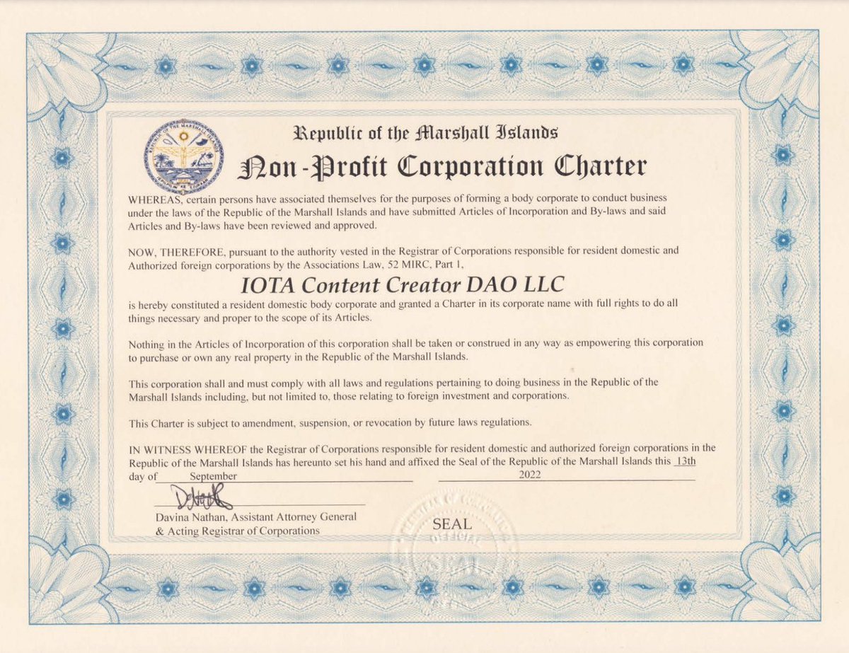 IOTAcontentDAO's tweet photo. 🎉 *Achievement Unlocked* 🎉
The paperwork is in! 👀
We are officially a non-profit LLC!! 🥳
The ICCD can conduct
business without legal risk for our
members!
@shimmernet @iota #IOTA #shimmer #iotacommunity
#letsDAOit https://t.co/O0hlTcuyLa