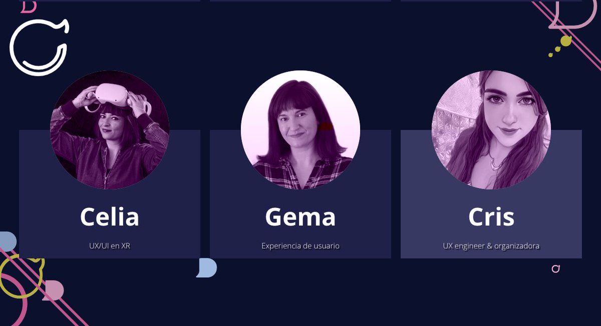 Hoy la cosa va de UX con esta tanda de participantes de la #kudOS 💃

📍 Celia es UX/UI especializada en realidad virtual 
📍 Gema habla de experiencia de usuario en su podcast podcast <a href="/PildorasUX/">Píldoras UX | Diseño de productos digitales</a> 
📍<a href="/_chococrispis/">Cris 🍋</a> es un unicornio 🦄UX Engineer y creadora de la marca de #kudOS