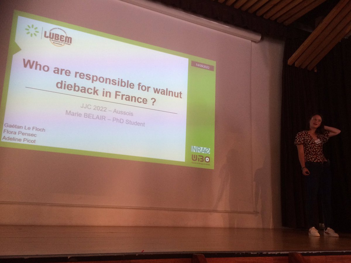 SFP_France's tweet photo. [#JJC2022] Marie Belair (#LUBEM @UBO_UnivBrest): Who are responsible for #Walnut #dieback in France? https://t.co/uSSiQvVtqY