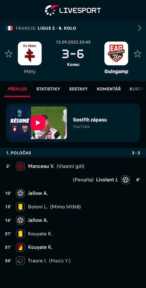 quimi's tweet photo. Včera dobrá divočina ve 2. francouzské lize 🙂 3 červené pro jeden tým 🟥 Hlavně ta druhá červená pro gólmana byl dobrý zkrat. 

Méty - Guingamp 3:6

Více informací: https://t.co/yx4QoAtkKd https://t.co/L6EgUEGKKX