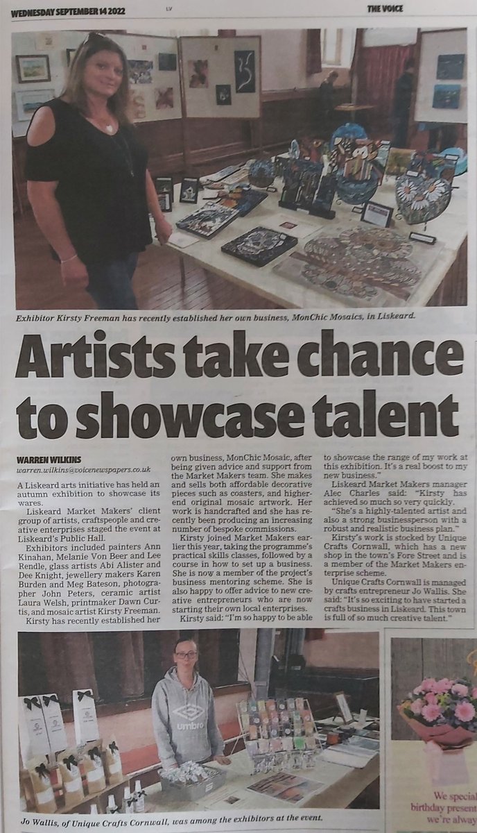 CMMProject's tweet photo. Huge thanks to our friends at the brilliant Liskeard Voice for their generous coverage of our exhibition. #cornisharts #cornishcrafts #liskeard https://t.co/mv9E6xeqIP