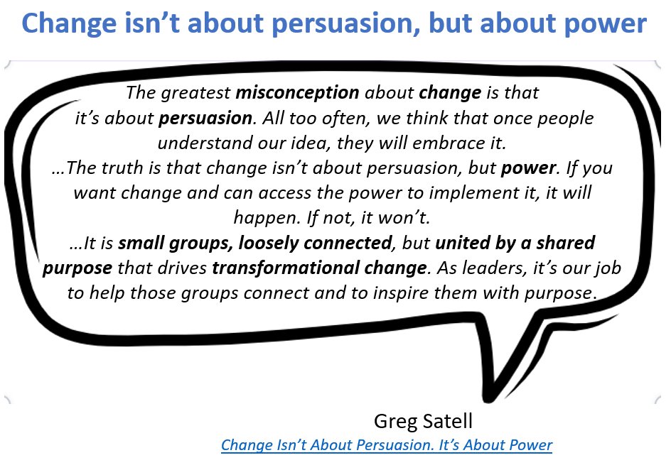 HelenBevan's tweet photo. Change isn’t about persuasion, but power. If we want change &amp; can access the power to enact it, it will happen. That’s why effective leaders of change learn to leverage multiple sources of power. We've more sources of power than we think: https://t.co/lTGw7w6jGC By @Digitaltonto https://t.co/YP5nprd47S