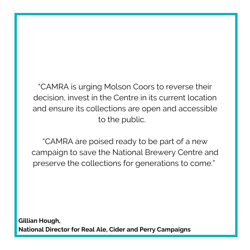 In response to the announcement that Molson Coors is to close the National Brewery Centre in Burton upon Trent in October, please find the below comment from CAMRA’s National Director for Real Ale, Cider and Perry Campaigns Gillian Hough.

Read online: ow.ly/R53g50KIRVA