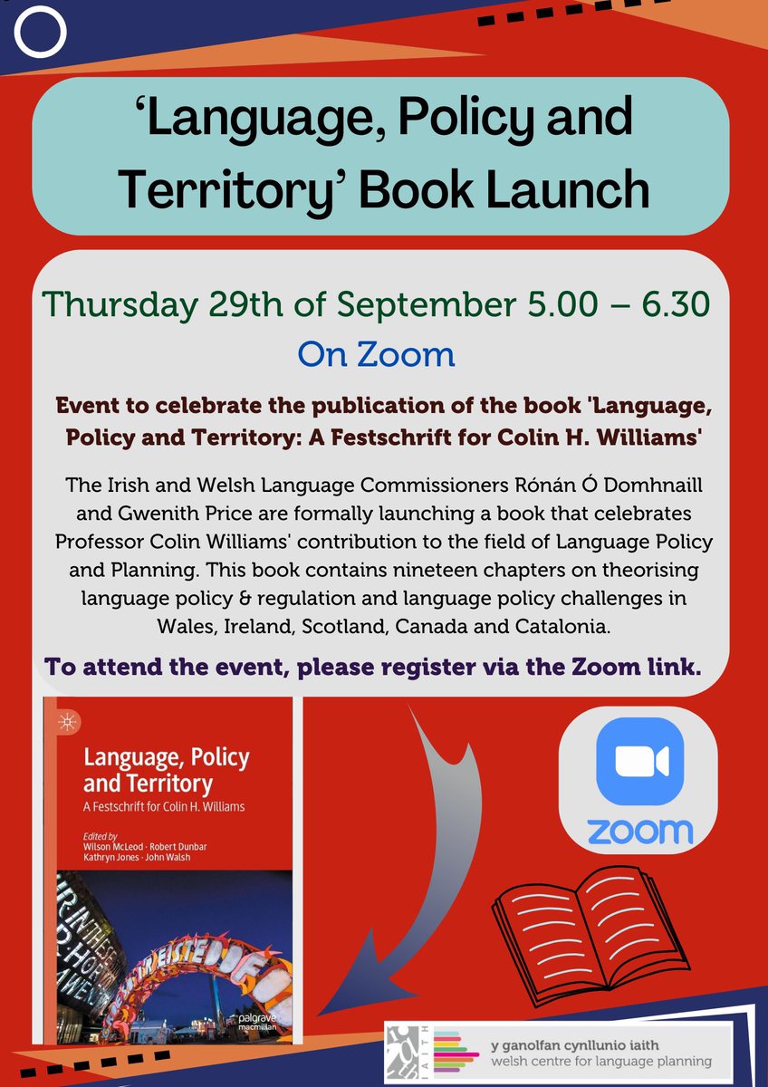 IAITH's tweet photo. ‘Language, Policy and Territory’ Book Launch

Thursday 29th of September 5.00-6:30pm

On Zoom

To attend the event, please register via the Zoom link:  

https://t.co/NPm6gJqlXa

#booklaunch #book #language https://t.co/KcNKXmEmf3