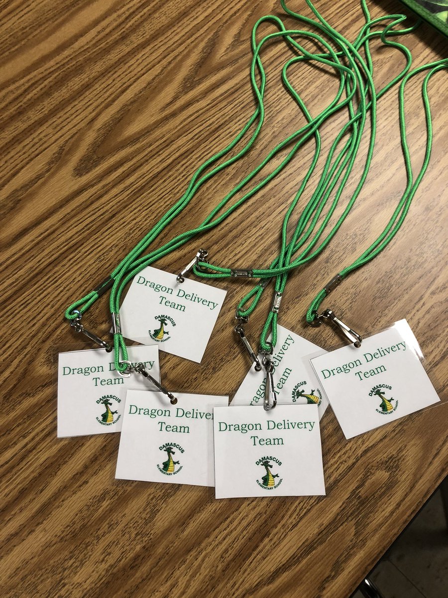 Our official “Dragon Delivery Team” badges are ready for our team to use this week! Thanks Ms. Lundy for laminating them for us!   #TogetherWeCan <a href="/LundysLearners/">Deanna Lundy</a> <a href="/kistlercl/">Mrs. Weiss</a> <a href="/DamascusESPrin/">Spencer Delisle</a> <a href="/DamascusESrocks/">Damascus Elementary</a>