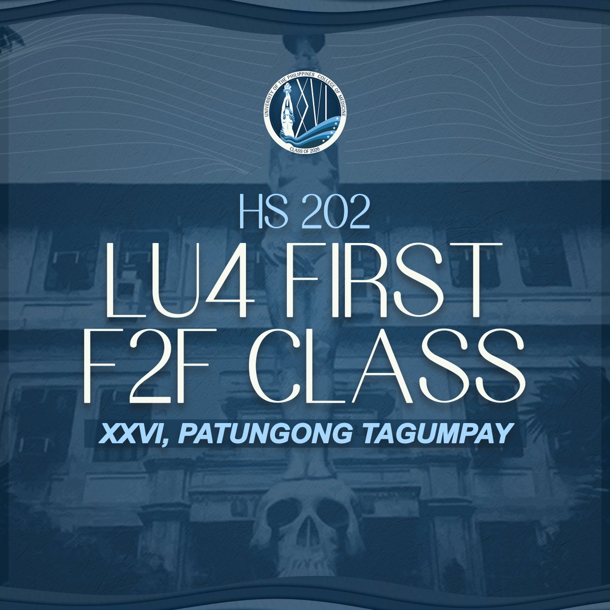 upcm2026's tweet photo. 👀Caught in LU4k 📸 

Dis-ease it! Today, 2026 finally meets F2F for the first lectures of HS202!! Let’s gear up as we go through the FCH and Psych 🫂 🧠modules this week!

#UPCM2026
#XXVIPatungongTagumpay https://t.co/XV7gThf0lR