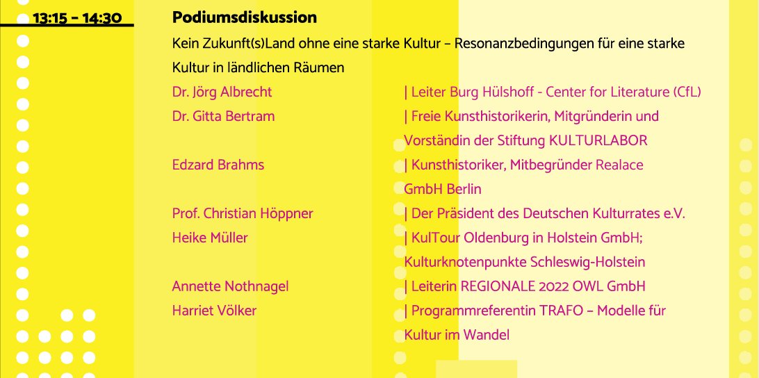 kulturstiftung's tweet photo. Kein #Zukunftsland ohne eine starke Kultur: An der Podiumsdiskussion zu #Kultur in ländlichen Räumen nimmt u. a. auch Harriet Völker teil und spricht über Erfahrungen aus unserem @TRAFOProgramm. Das Panel startet 13.15 Uhr. Zum #Livestream: https://t.co/YNzH81Ropl https://t.co/6AnwWJ2lSr