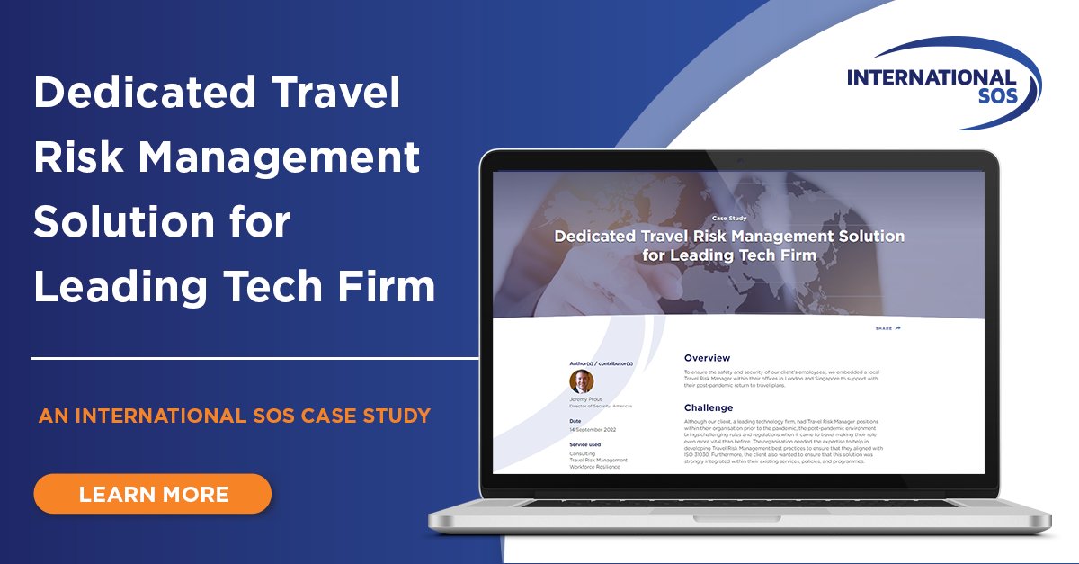 The post-pandemic environment brings many regulations particularly for our client, a leading technology firm. Explore how we provided our expertise in developing a #travelriskmanagement programme that aligns with #ISO31030 for our client okt.to/Fd3iHA