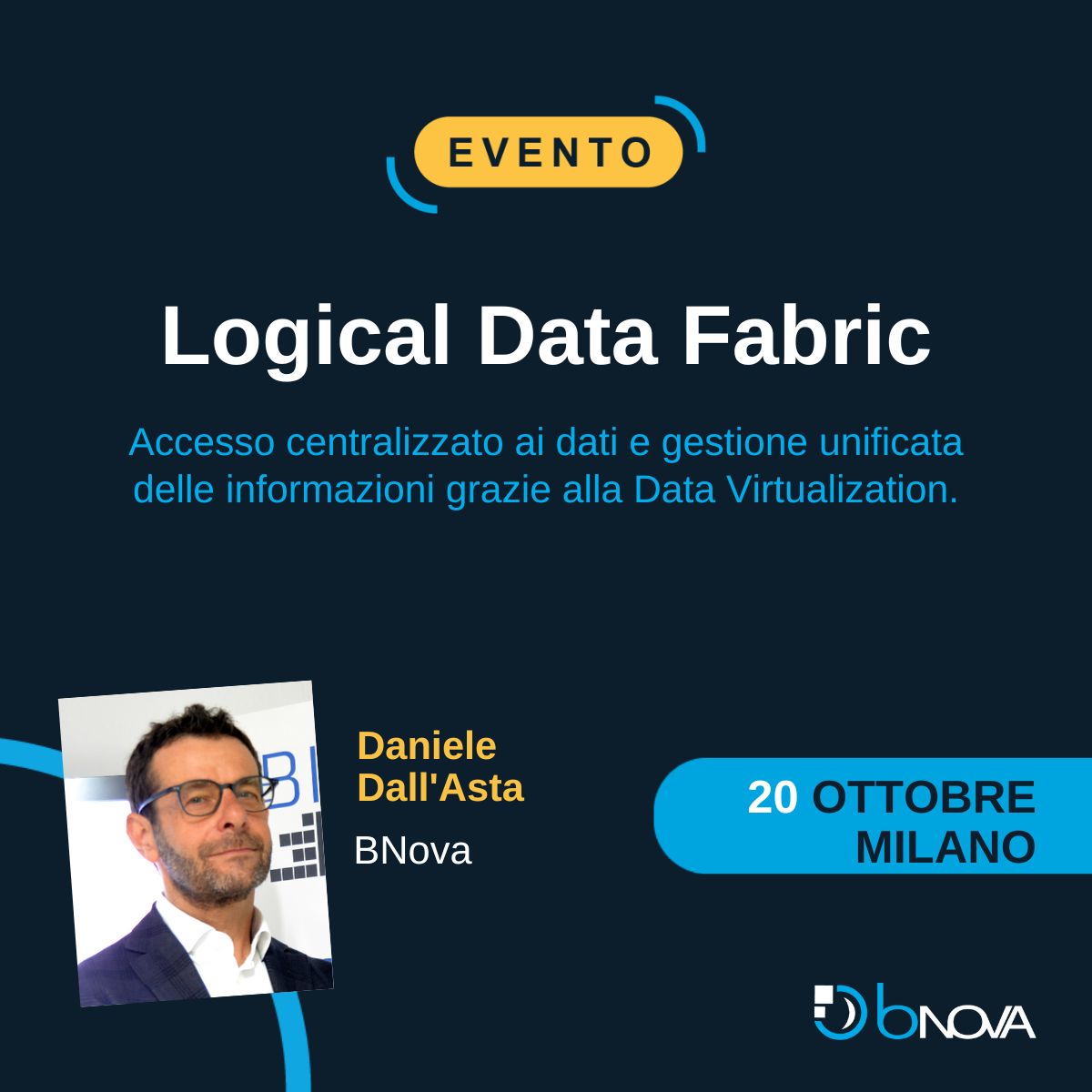 Il 20 ottobre a Milano organizziamo un afterwork con il nostro partner Denodo sui temi del Logical Data Fabric. Tra gli speaker Daniele Dall'Asta. Un evento riservato a numero chiuso. Scopri di più e richiedi la partecipazione qui: hubs.ly/Q01mgnKX0