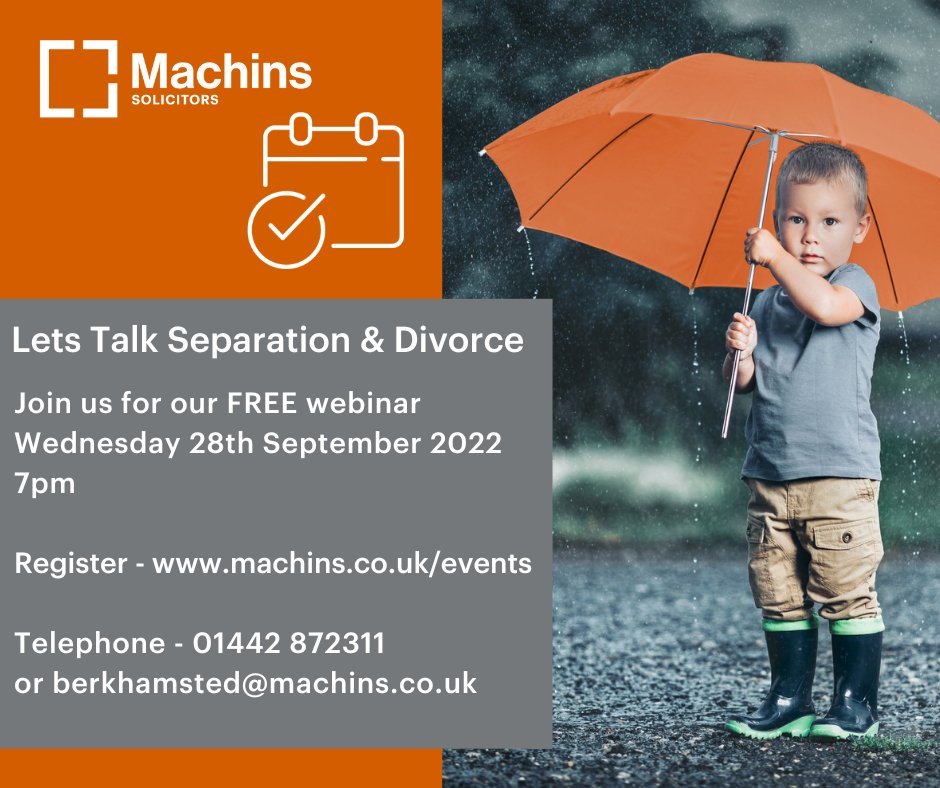 MachinsLaw's tweet photo. How do I get a divorce? How much does it cost? How long will it take? What is the new no-fault divorce process? If you are looking for guidance join us for our FREE webinar - "Let's Talk About...Separation on Wednesday 28th September at 7pm - Register at https://t.co/3hmy9vS4QV https://t.co/GxvsfBAmY6