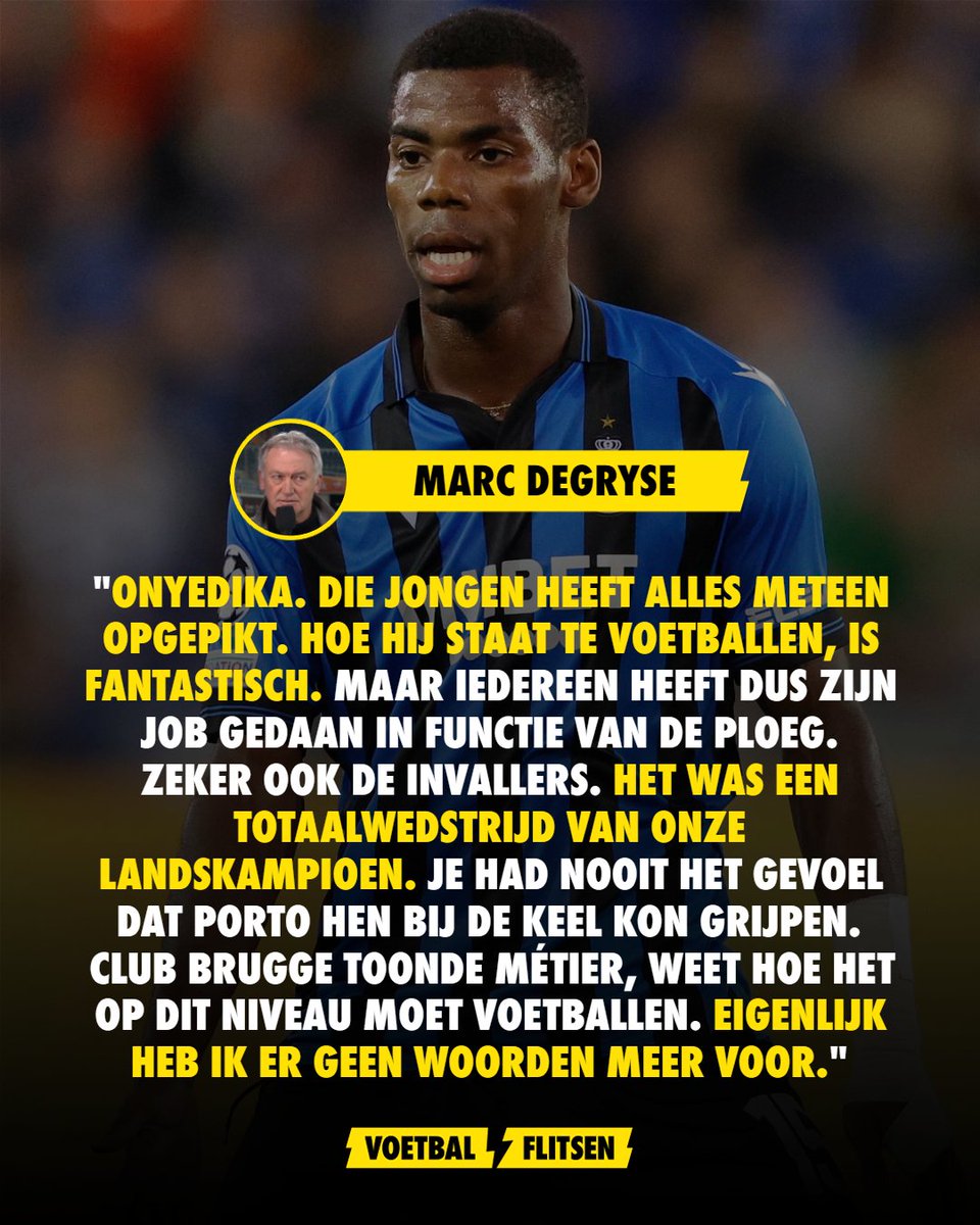 VoetbalflitsenB's tweet photo. Na de kritiek van vorige week is Marc Degryse opvallend lovend over Club Brugge, na de overwinning op Porto! 👀🫣
Wat vind jij ervan? 😅
#ClubBrugge #ChampionsLeague #UCL #ClubBruggeKV #RaphaelOnyedika #PORCLU #FCPorto #ChampionsLeague #UCL #MarcDegryse #Degryse https://t.co/RRh6M7Pf29
