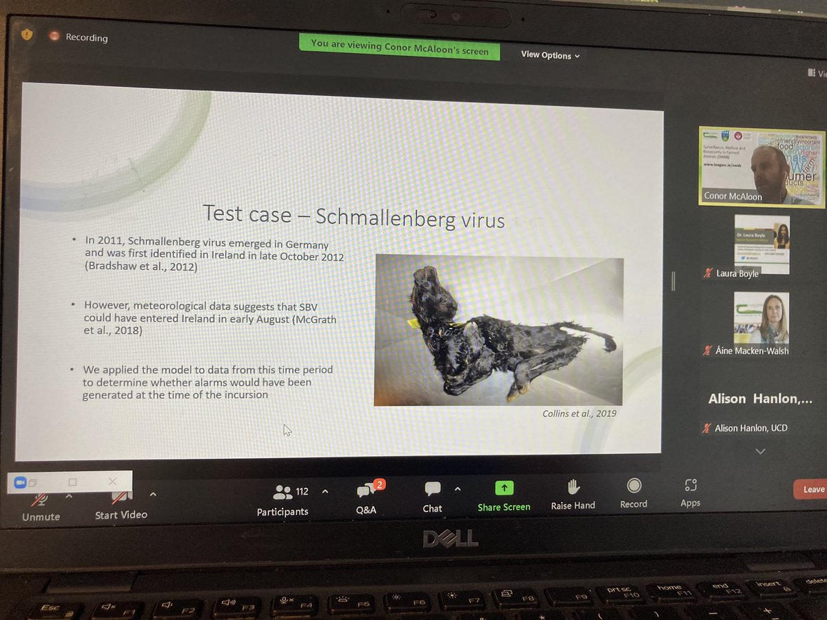 LABoyle2's tweet photo. @mcaloonvet presents the #syndromic #surveillance tool developed by #SWAB and shows how it would have successfully triggered an alarm for #schmallenberg virus 4 to 6 weeks prior to lab detection #animalhealth https://t.co/sAtSlczjNn