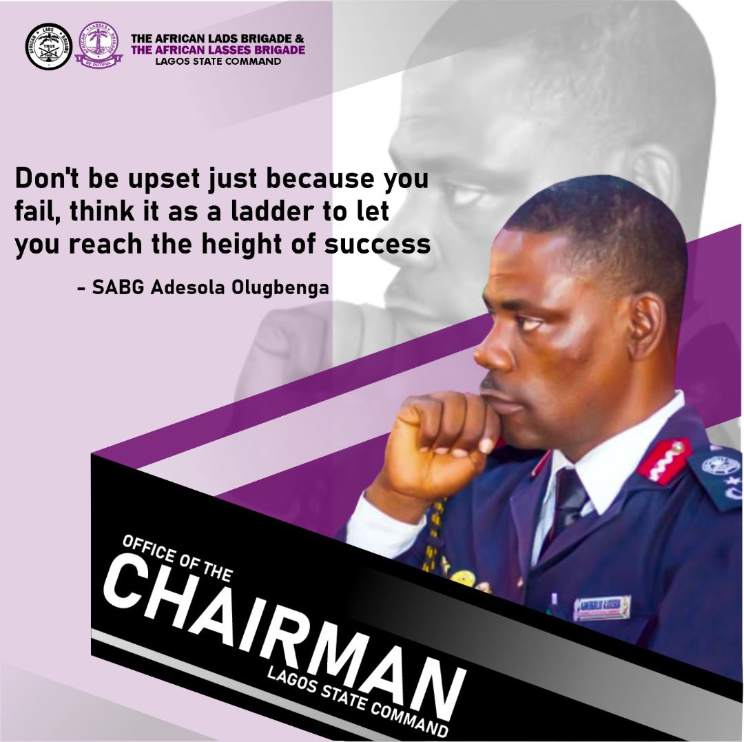 allb_lagos's tweet photo. Don’t be upset just because you fail, think it as a ladder to let you reach the height of success. Success is a gradual process, don’t quit.
Wishing you a wonderful day filled with God’s blessings, joy and happiness.
#africanladsandlassesbrigade
#allblsc
#lagosstatecommand https://t.co/L9oS3daKAl