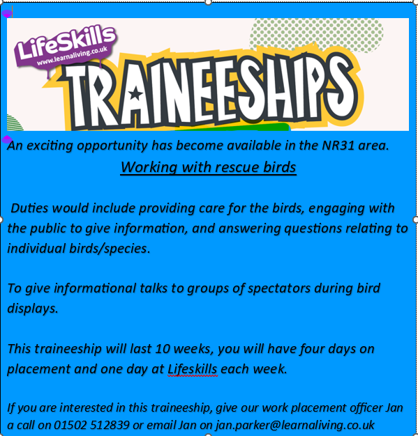 Check out this amazing traineeship opportunity!

To find out more about Lifeskills traineeships you can click on the link below.
bit.ly/3GtFMam
Start your career journey today!
<a href="/suffolkwildlife/">SuffolkWildlifeTrust</a> @traineeships <a href="/lowestoft/">lowestoft</a>