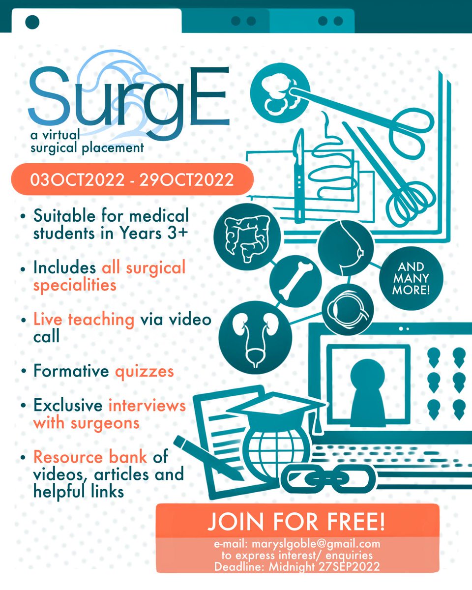 _mgoble's tweet photo. Med student interested in surgery? Join our 4 week online course for consultant teaching on all specialties, flexible timetable with live sessions including suturing practice! Please share, open to students in 3rd year onwards nationally &amp; internationally https://t.co/AYSmfIFyC5