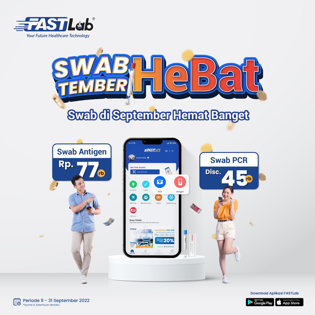officialfastlab's tweet photo. 🎉 Swab di Bulan September jadi Hemat Banget dengan promo spesial SWABtember HeBat! 🎉

✅ Swab PCR Potongan Rp. 45.000
✅ Antigen Rp. 77.000
✅ Periode 9 September - 31 September

Jangan tunggu sakit, cek kondisi tubumu sekarang melalui aplikasi FASTLab! 😊 https://t.co/2AnlP4pg2O