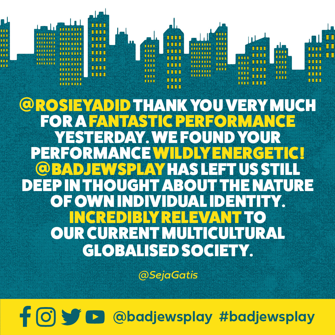 BadJewsPlay's tweet photo. See our very own Rosie Yadid shine in her West End debut as DAPHNA. #BadJewsPlay runs until 25th September at Arts Theatre. https://t.co/iC5tnHSqcs