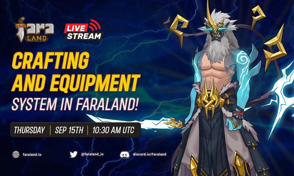 🔥 Faraland's Livestream: Crafting and Equipment System in Faraland 🔥

🌟 Exclusively on Binance Live 🌟

PLAY TO EARN AND CRAFT POWERFUL EQUIPMENT!

EQUIPMENT SYSTEM EXPLAINED!

⏰10:30 - 11:15 AM UTC - Sep 15th, 2022

👉Join us at: binance.com/vi/live/video?…

#Faraland #BNBChain