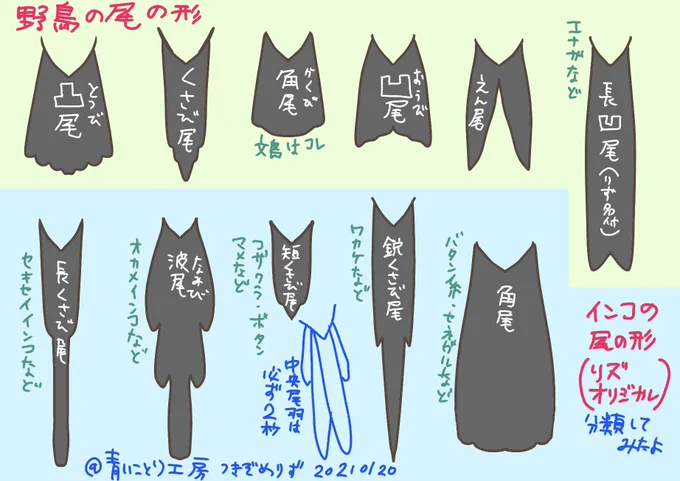 再掲】野鳥の尾の形のシルエットに名前があるのを知り、インコの尾のシルエットにも名前を付けてみました😊
遠くから見てもわかるので、迷子のインコさんの捜索などでも役に立ったらいいなあ(ひと言いただければ迷子の際にこちらの画像お貸しします) 